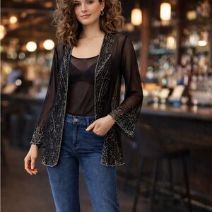 NEW! Bejeweled Sheer Top NWT 
BKE Boutique - Size Large